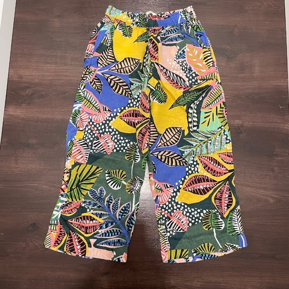 100% Linen Cynthia Rowley Tropical/Floral Summer Wide Leg Pants - Size Small - Picture 2 of 8